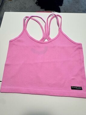 bebe Pink Ribbed Strappy Cropped Tank Top